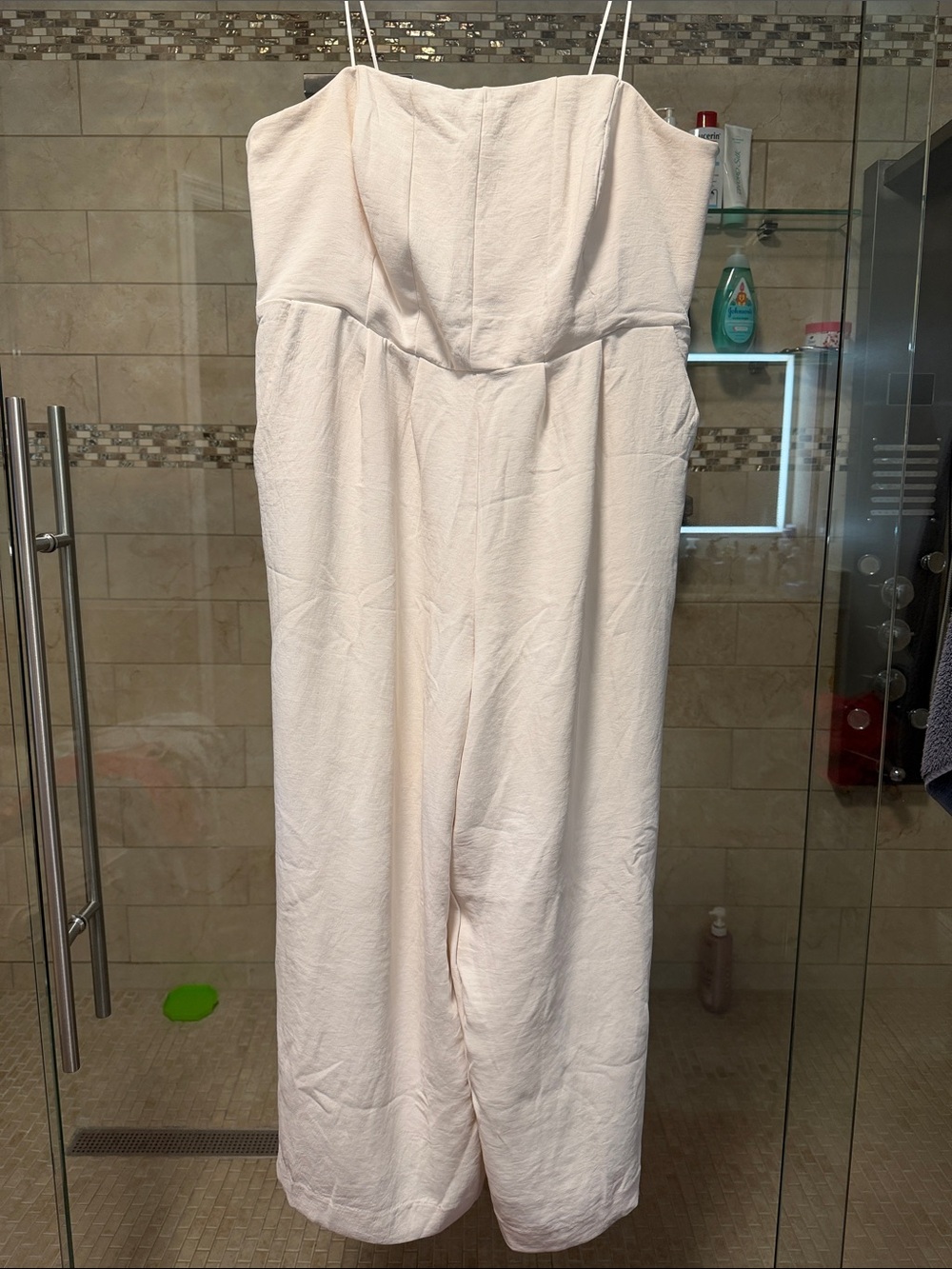 A new day- Strapless Light Cream Jumpsuit 1X